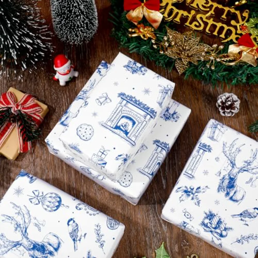 Christmas Wrapping Paper -Mini Roll- 17 In x 32.8 Ft Blue Christmas Tree, view 3