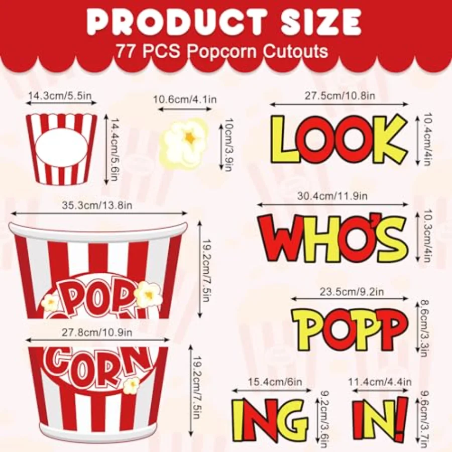 77Pcs Popcorn Bulletin Board Decorations Popcorn Bucket Cutouts Movie, view 2