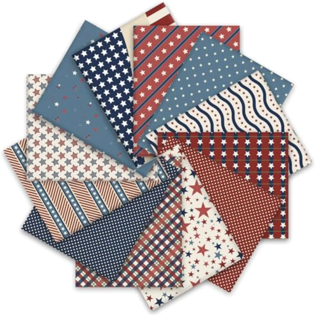 12 Pcs Patriotic Cotton Fabric Bundles Vintage Plaid Stripe Star Fabric