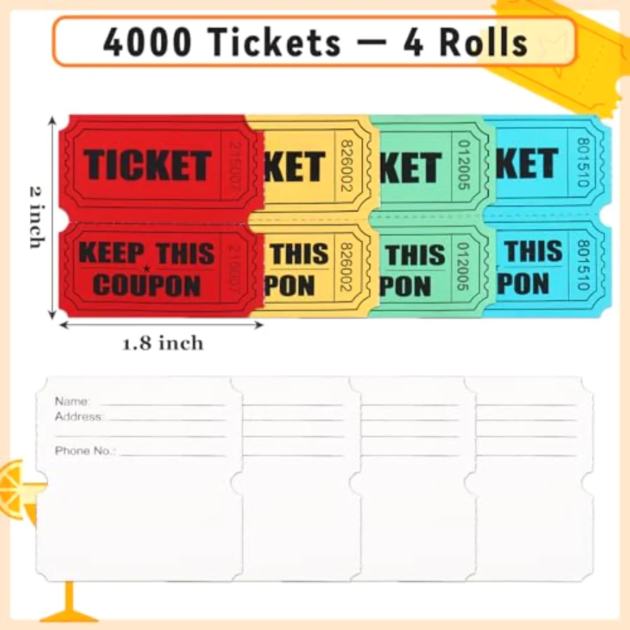 4000Pcs Raffle Tickets Double Roll Metallic Red Blue Gold Green Foil, view 2