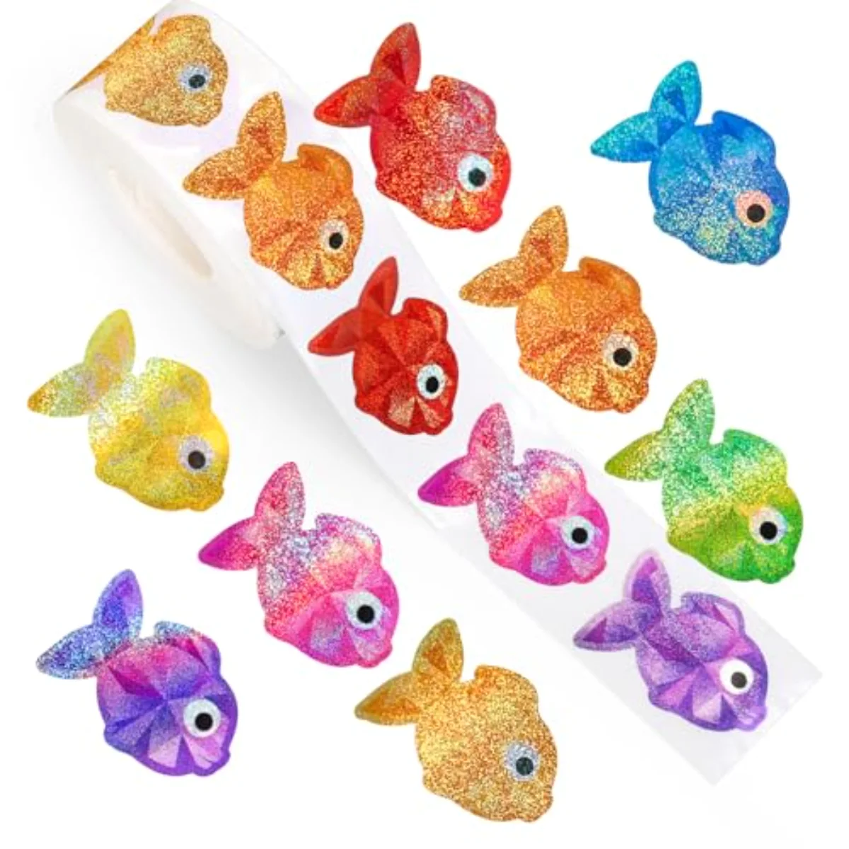 Summer Fish Stickers Roll Laser Colored Sea Creature Seal Stickers Ocean