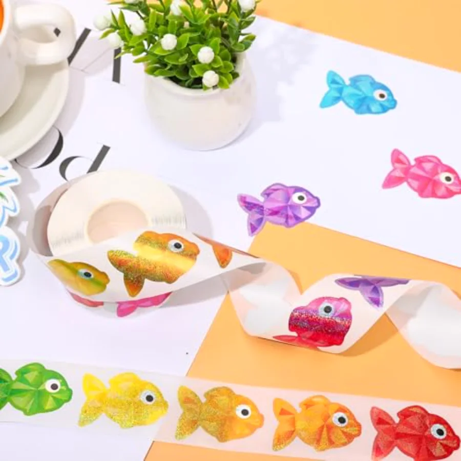 Summer Fish Stickers Roll Laser Colored Sea Creature Seal Stickers Ocean, view 3