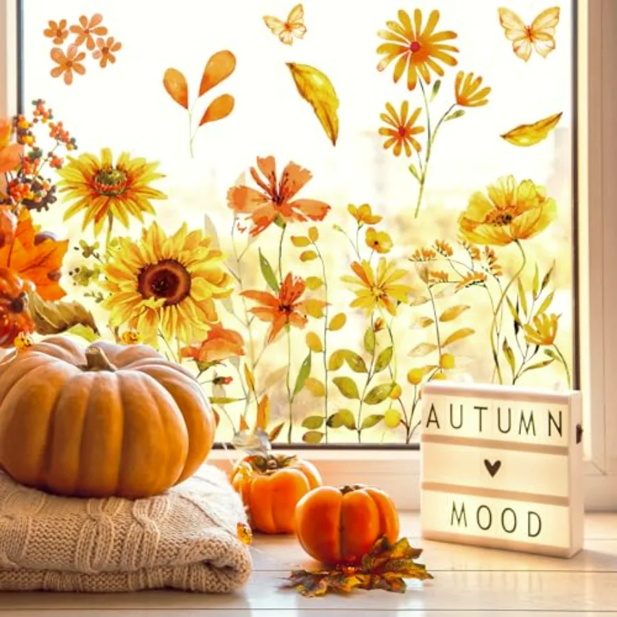 Fall Sunflower Window Clings Sunflower Wildflower Reusable Window Decals, view 2