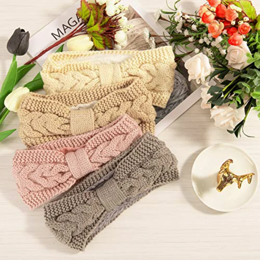 4 Pack Twisted Knit Headbands Winter Knotted (6LJD), view 3