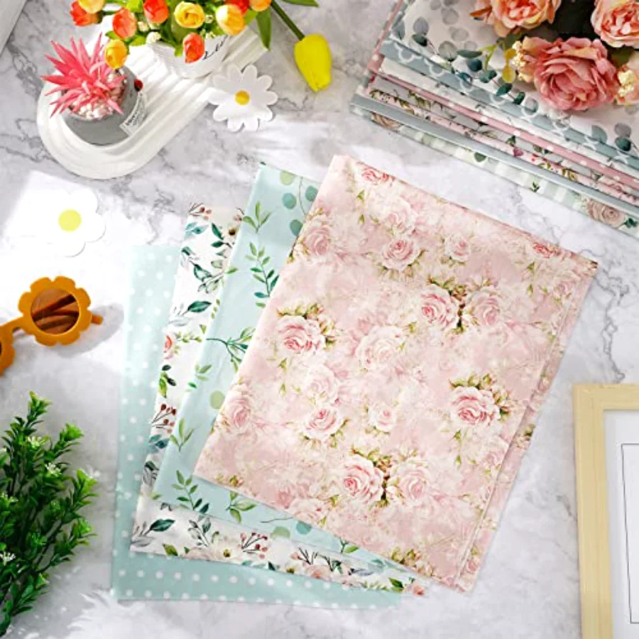 12Pcs Spring Cotton Fabric Bundles 18 x 22 Inch Floral Greenery Printed, view 4