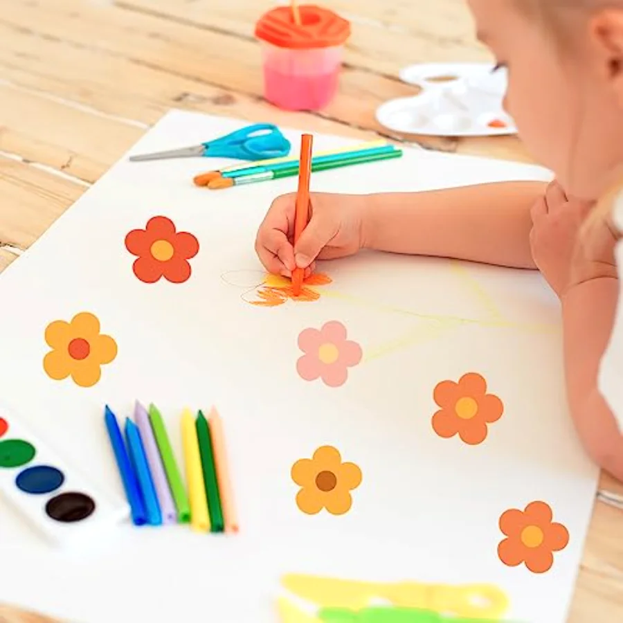 500Pcs Boho Flower Stickers Groovy Retro Hippie Daisy Decals Beige Orange, view 4