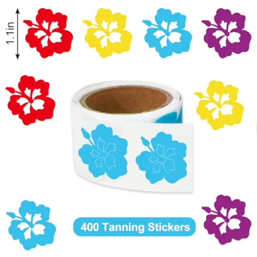 400 Pcs Summer Hibiscus Flower Tanning Sunbathing Stickers Red Yellow Blue, view 2