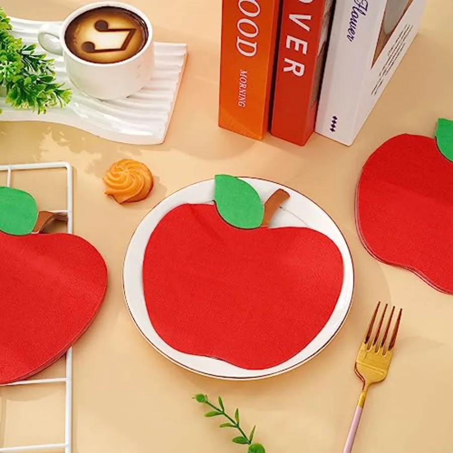 100 Pack Back to School Napkins Red Apples Disposable Paper Napkins School, view 4
