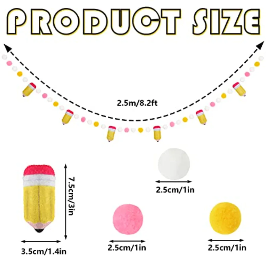 Back to School Felt Pom Banner Decoration, view 2