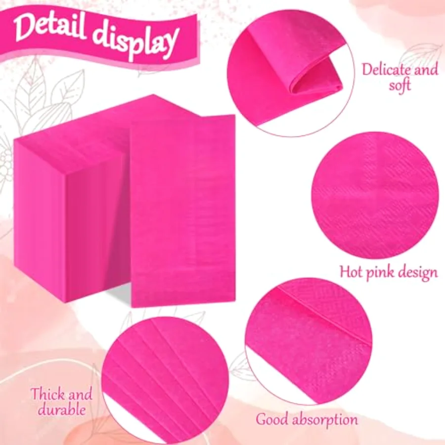 200 Pcs Hot Pink Guest Napkins Disposable Paper Dinner Napkin Party, view 3