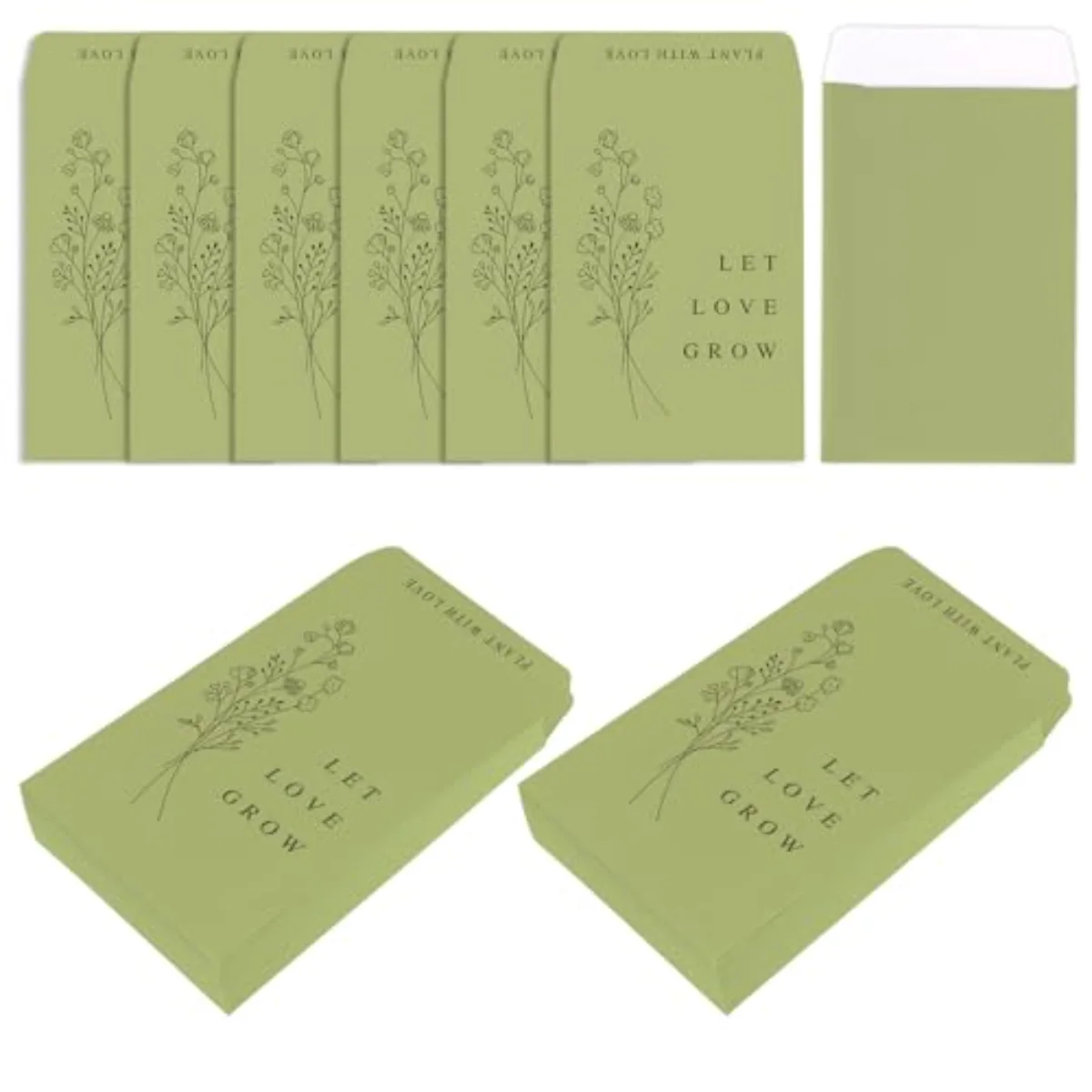 200 Pcs Self Adhesive Wedding Favor Seed Packets Let Love Grow Green