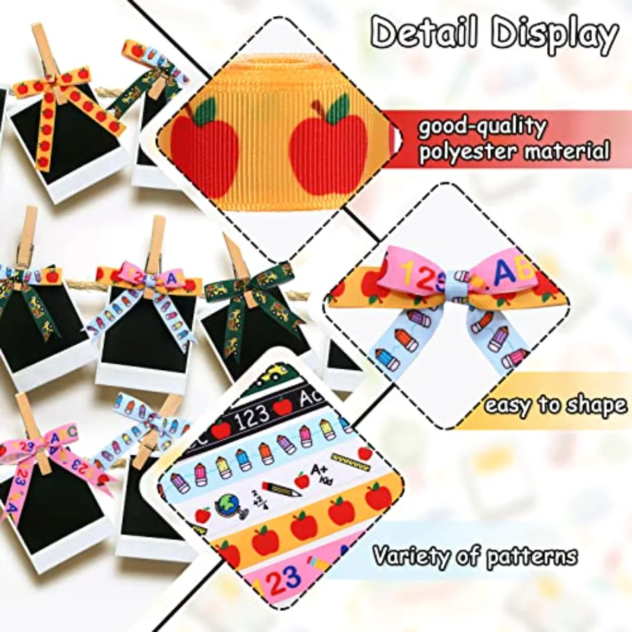6 Rolls Back to School Grosgrain Ribbon 30 Yards School Teacher Themed, view 3
