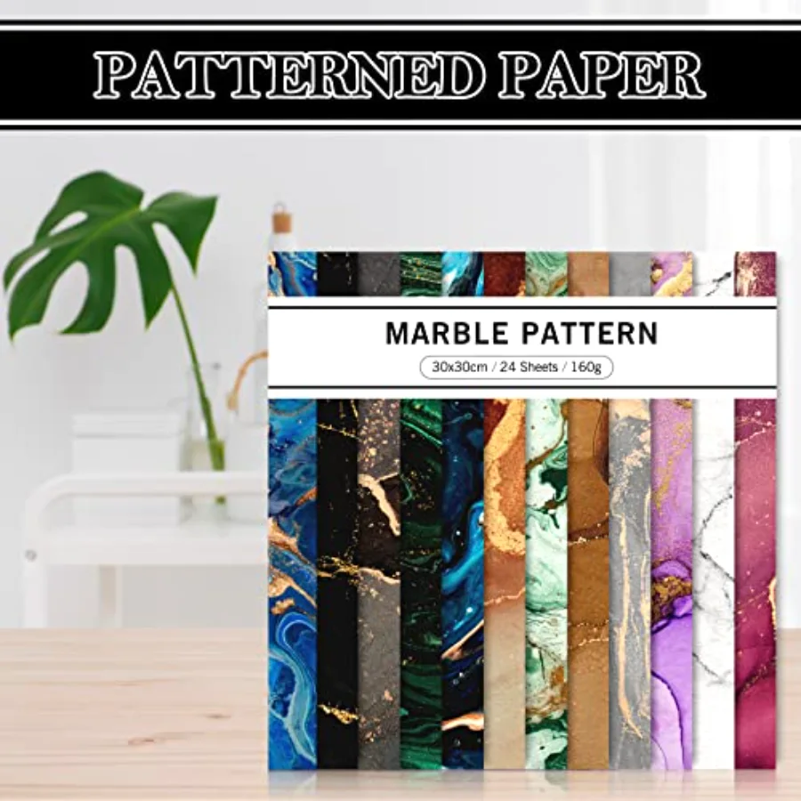 24Pcs Marble Pattern Paper Pack Colorful Marble Scrapbook Specialty Paper, view 4
