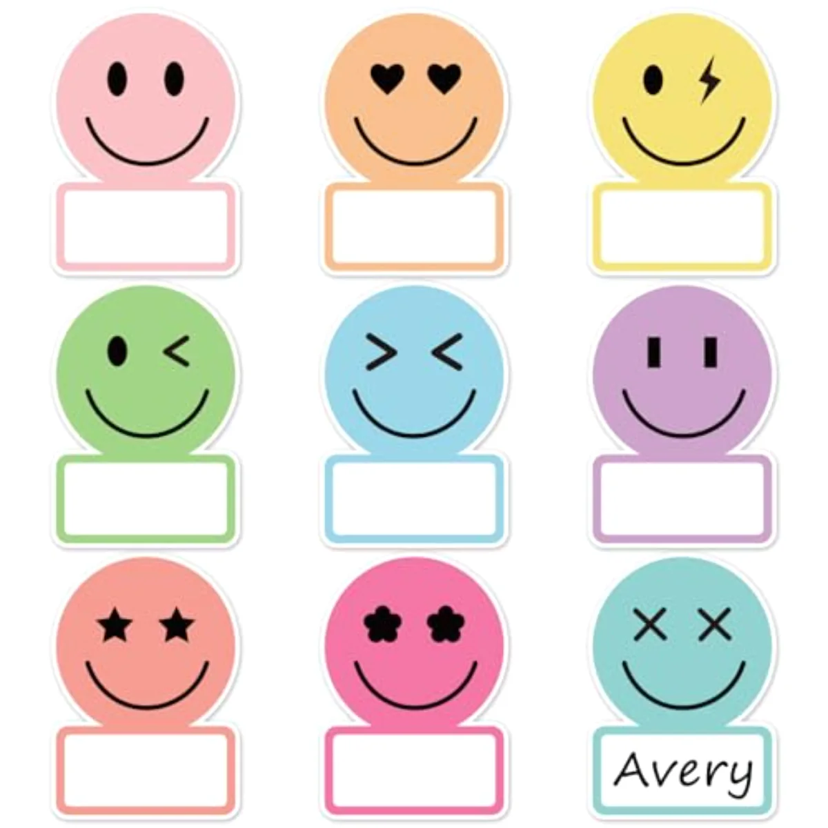 135Pcs Pastel Smile Face Name Tag Stickers 9 Designs Nameplate Decals Cute