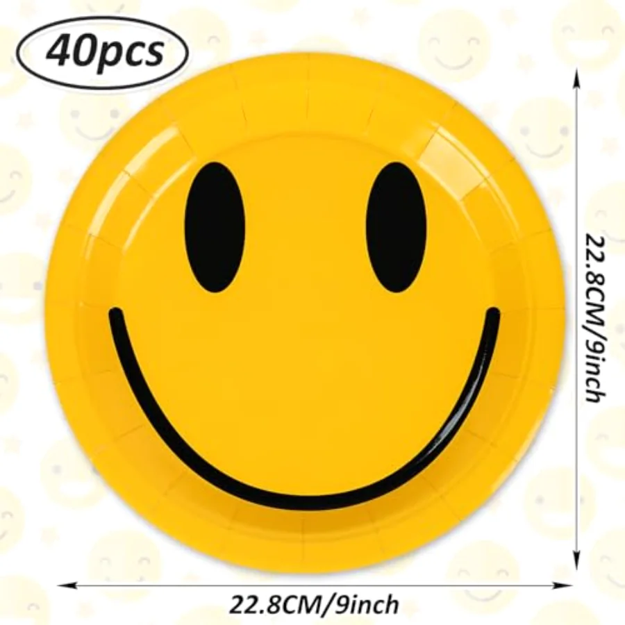 One Happy Dude Paper Plates Smile Face Disposable Plates Yellow Dessert, view 2