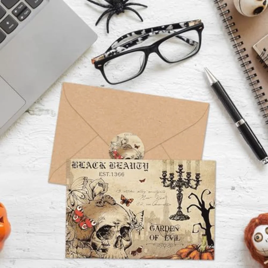 36 Pack Halloween Greeting Cards Vintage Owl Crow Skull Blank Note Cards, view 4