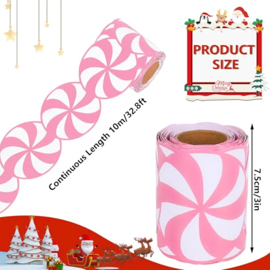 32.8ft Christmas Bulletin Board Border Pink White Candy Shaped Die-Cut, view 2
