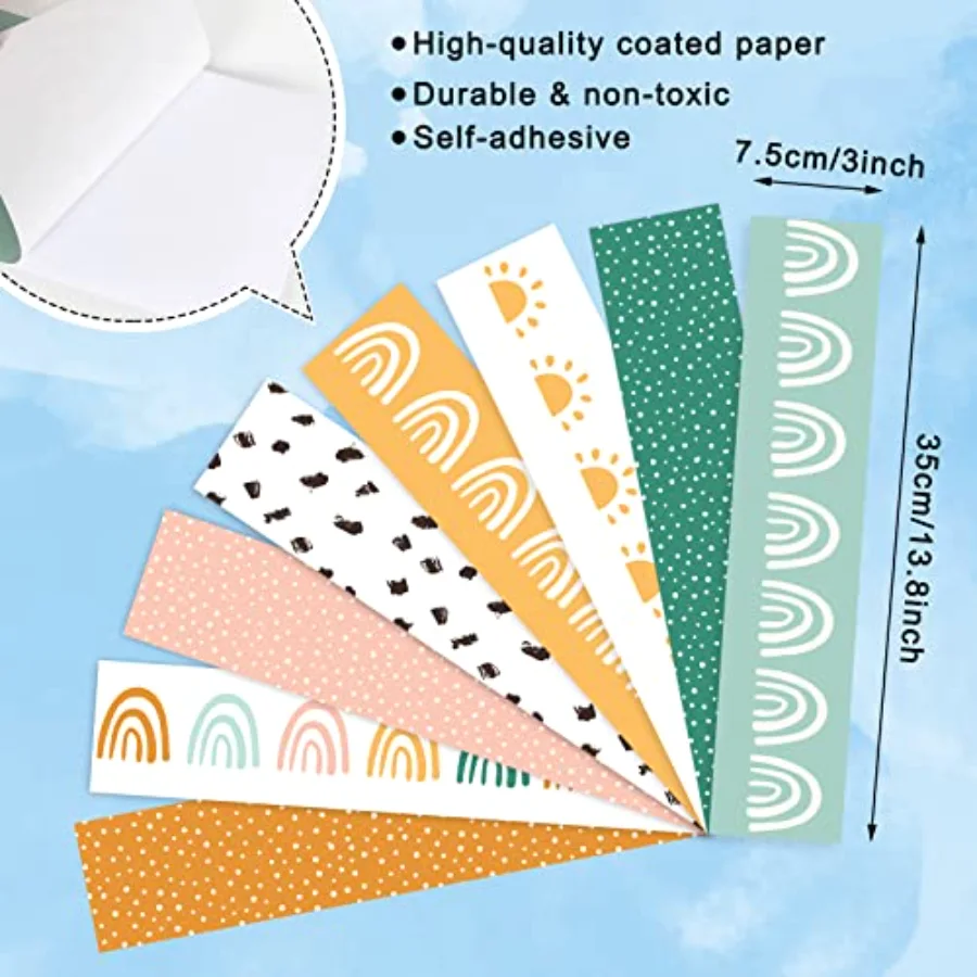 82Ft Boho Bulletin Board Borders 8 Designs 72Pcs Rainbow Themed Decoration, view 2