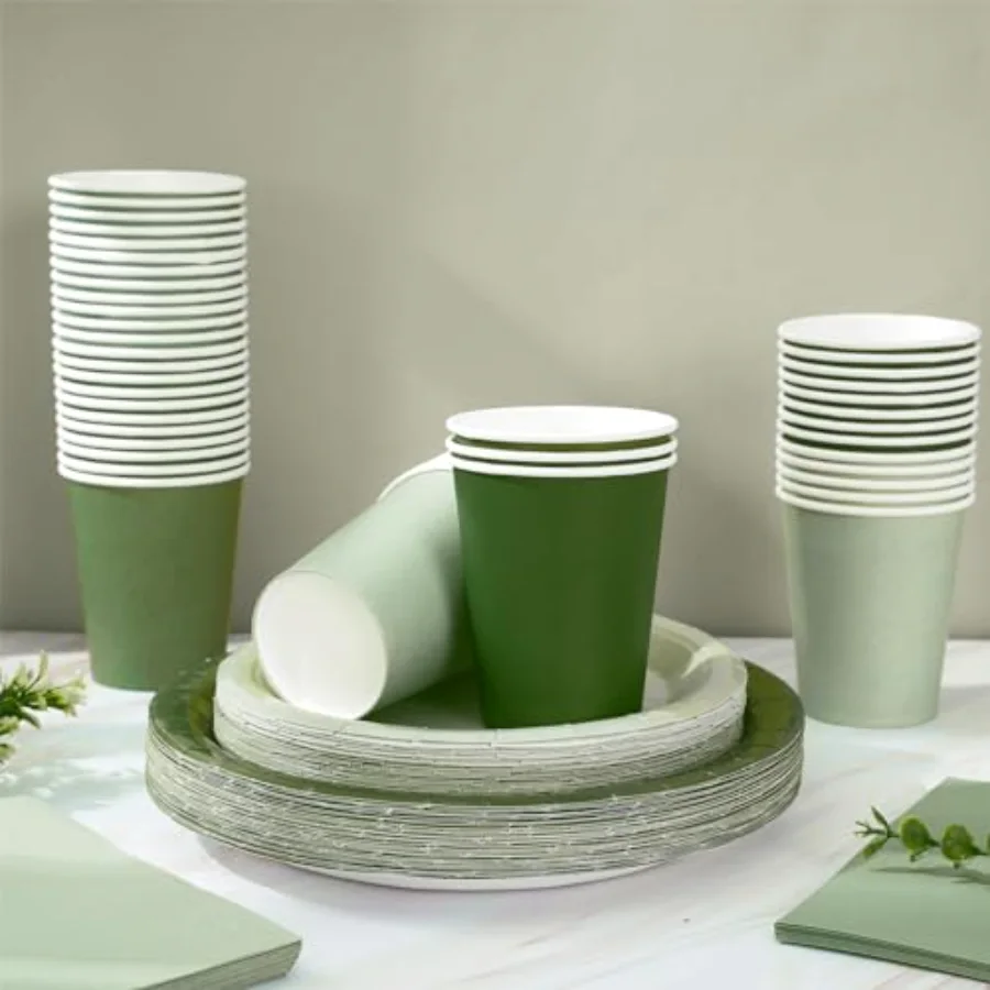 96Pcs Sage Green Tableware Set Serves 24 Gradient Green Disposable, view 3