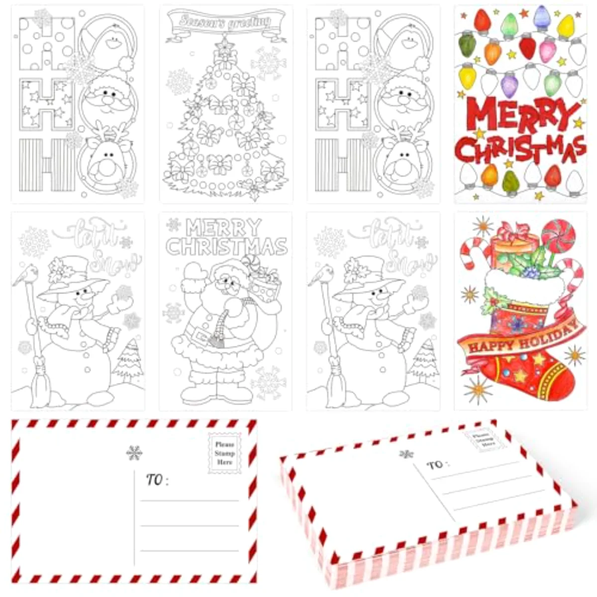 48 Pack Blank Christmas Color Your Own Postcards to Santa 6 Designs