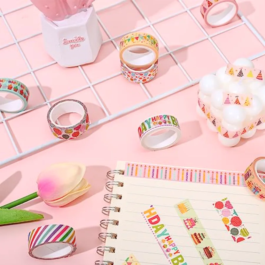 12 Roll Happy Birthday Washi Tape Cartoon Colorful Cake Candles Washi, view 3