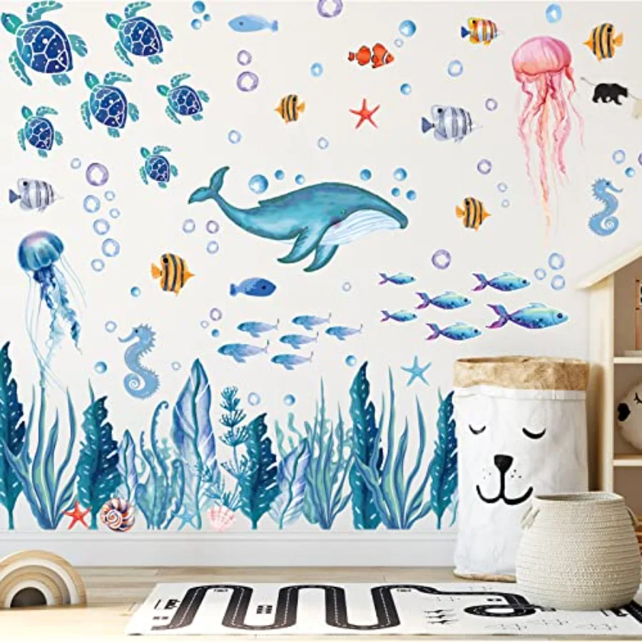 143 Pieces Ocean Wall Decals Watercolor Under The Sea Wild Life Animals, view 3