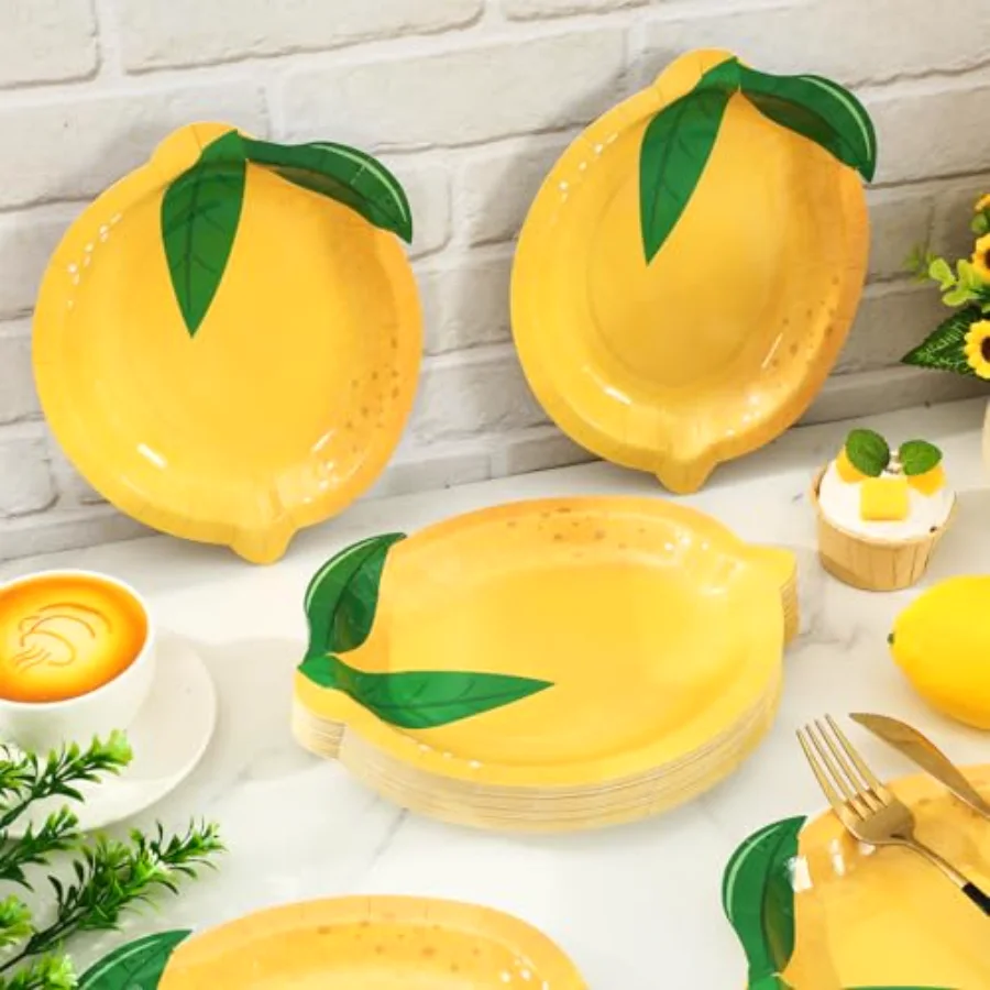 20 Pcs Lemon Shaped Paper Plates Disposable Plates Decorative Summer, view 3