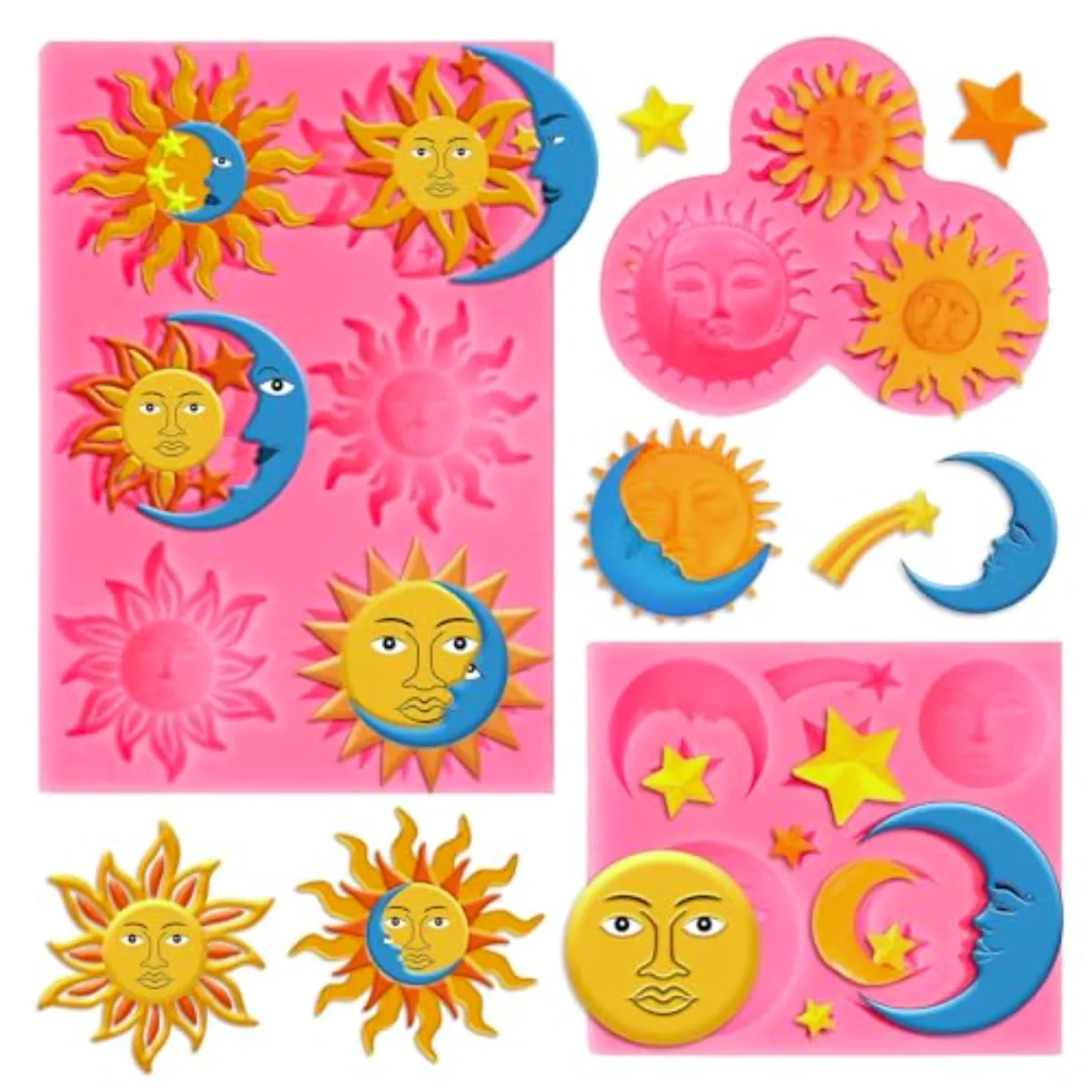 3 Packs Sun Moon Face Star Fondant Molds Ramadan Eid Mubarak Silicone