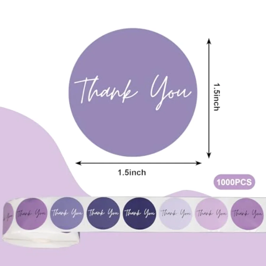 1000Pcs Purple Thank You Stickers 6 Lavender Colors Paper Decals Adhesive, view 2