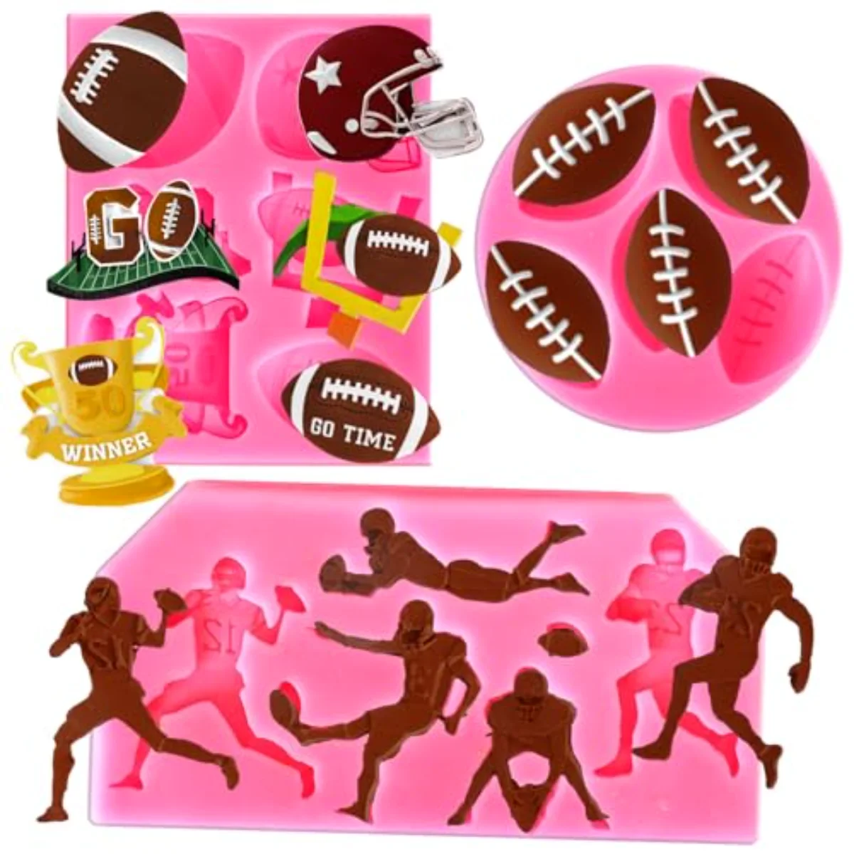 3Pcs Football Fondant Mold Sports Theme Silicone Mold Football Helmet