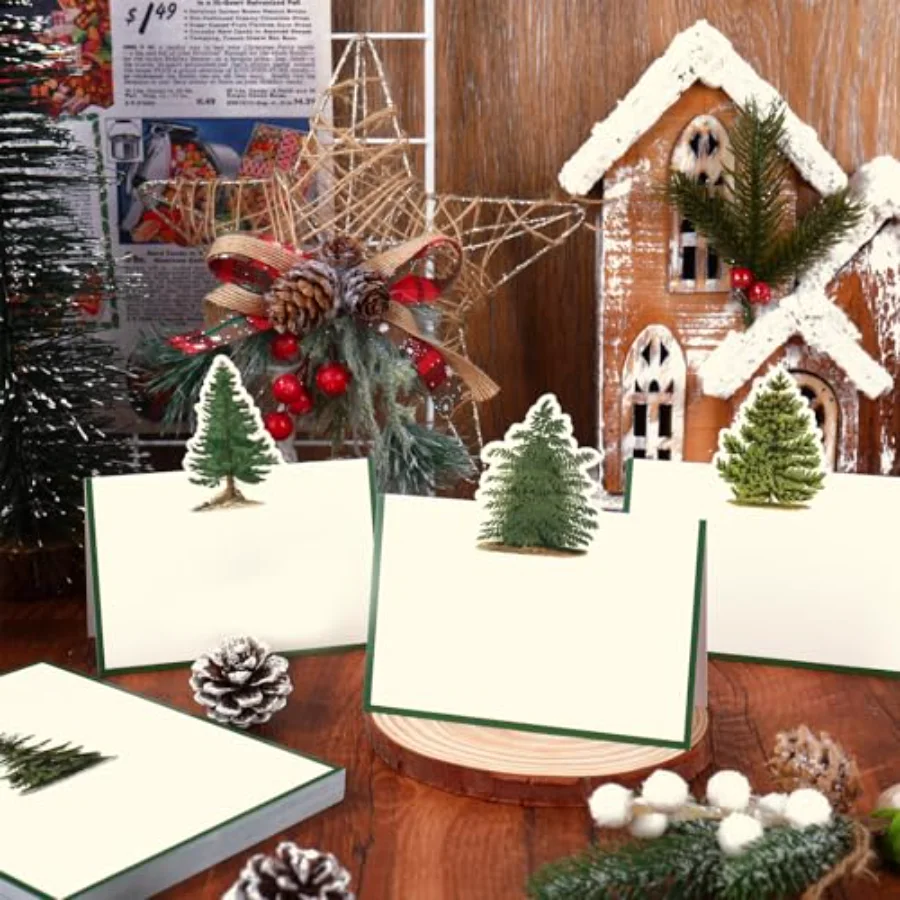 60 Pcs Christmas Place Cards 4.7 x 3.2 Inch Green Xmas Tree Tent Name, view 4